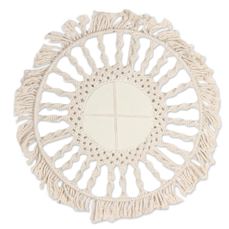 Miroir mural brillant en macramé de coton