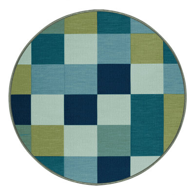 Machine Washable Checkered Green Area Rug
