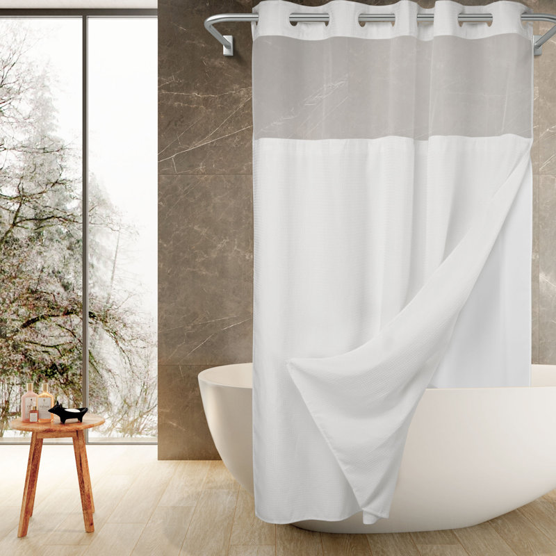 Rideau de douche Ramjani Waffle Weave, Blanc, H 86 po x l 71 po