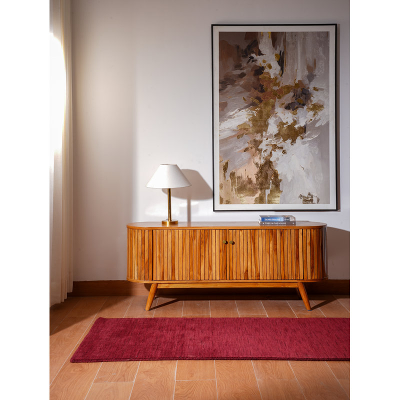 Manns Hand Knotted Loom Wool Eco-Friendly Area Rugs - Runner, Dark Red Color, Plain Solid Design, High Pile Thick Handmade Anti Skid Area Rugs for Living Room, Bed Room