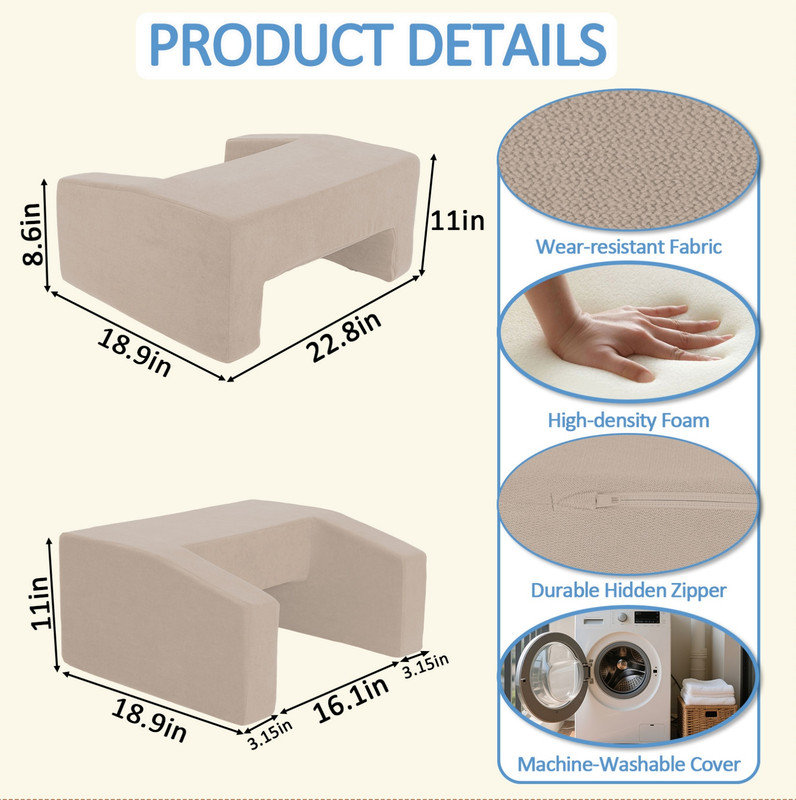 Bureau multifonctionnel non pliable avec coussins de recouvrement, coussin de lecture et de jeu pour la sieste, le travail et le canapé, housse lavable à la machine, beige