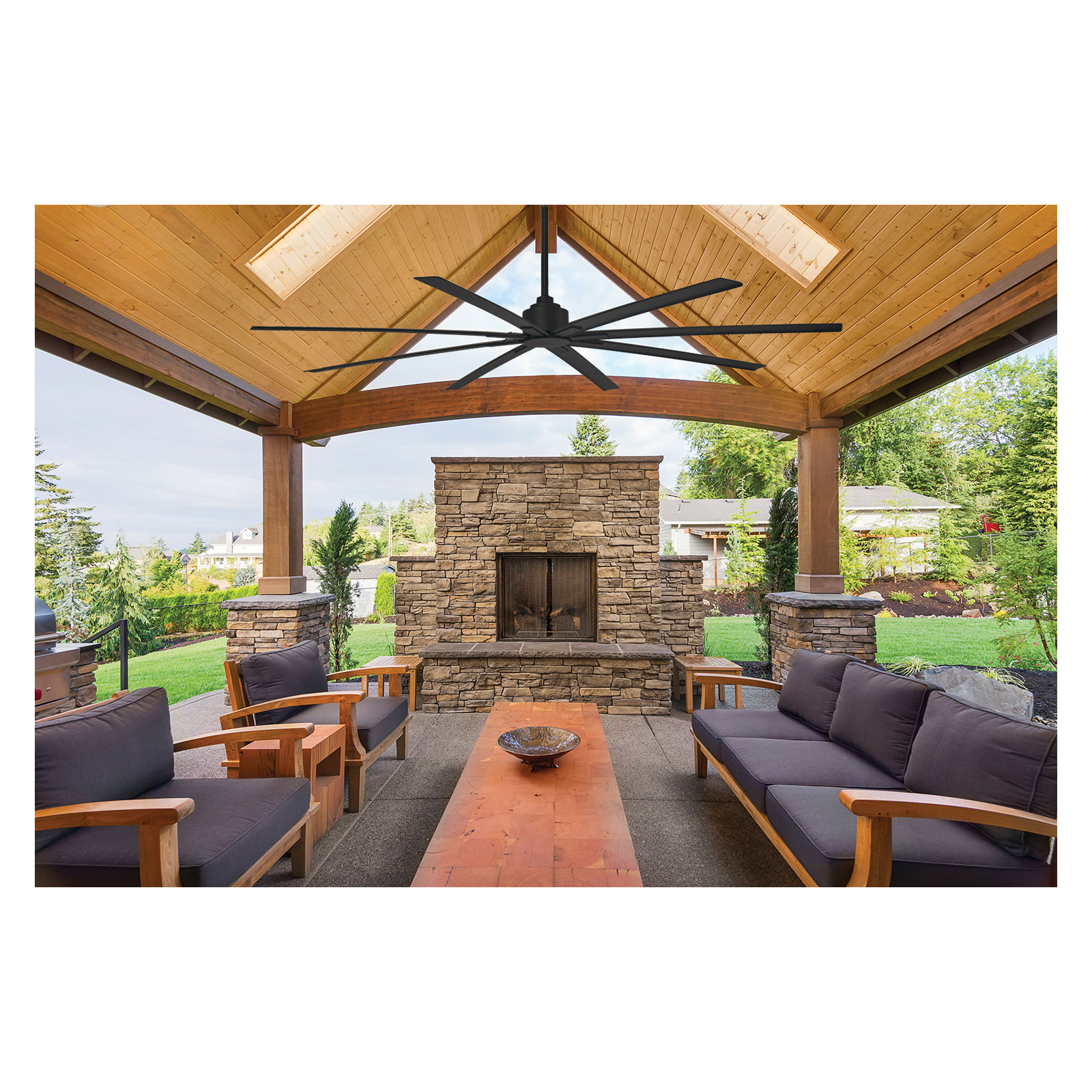 8 - Blade Outdoor Standard Ceiling Fan with Remote Control, Coal, 65" Wide