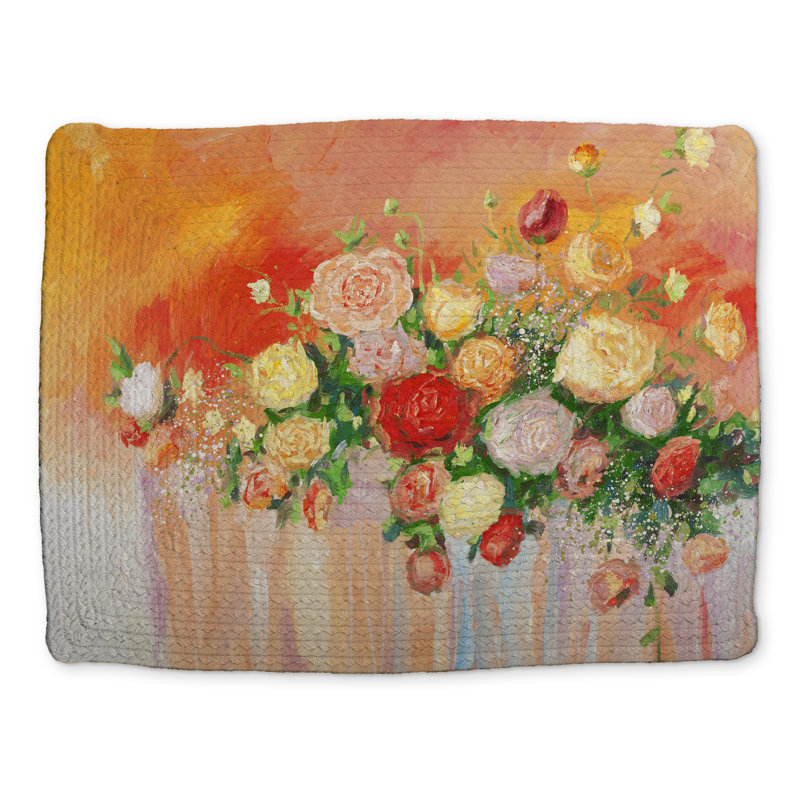Red Floral Braided Polyester Placemat | Home Decor - Bouquet