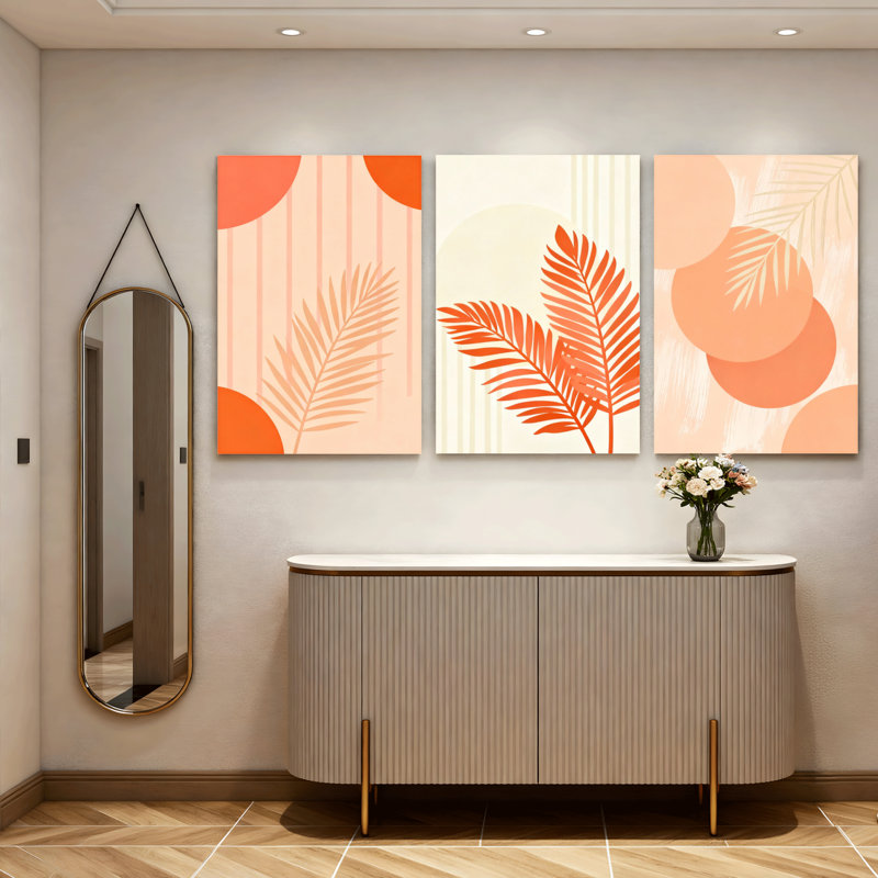 «Tropical Palm Leaf», art mural moderne sur toile abstraite, style boho moderne (ensemble de 3), H 24 po x l 48 po