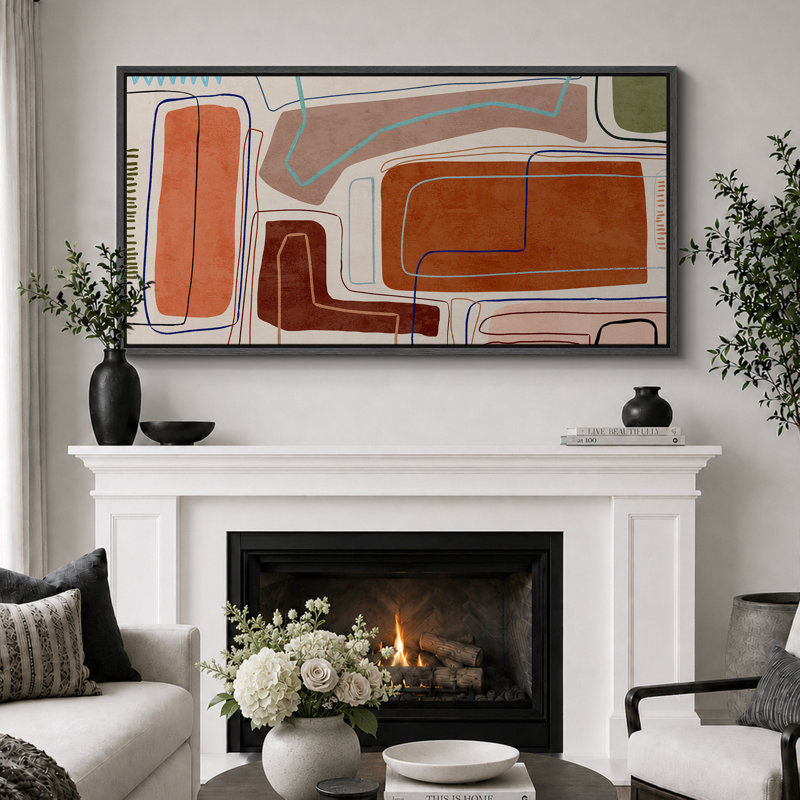 Impression sur toile encadrée orange et brun, H 30 po x l 60 po, Noir, noir, noir, noir