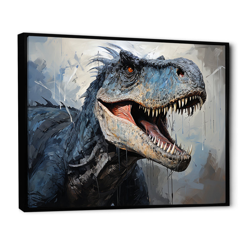 Dinosaur Blue T Rex Supreme sur toile, Cadre flottant noir, 40" H x 30" W
