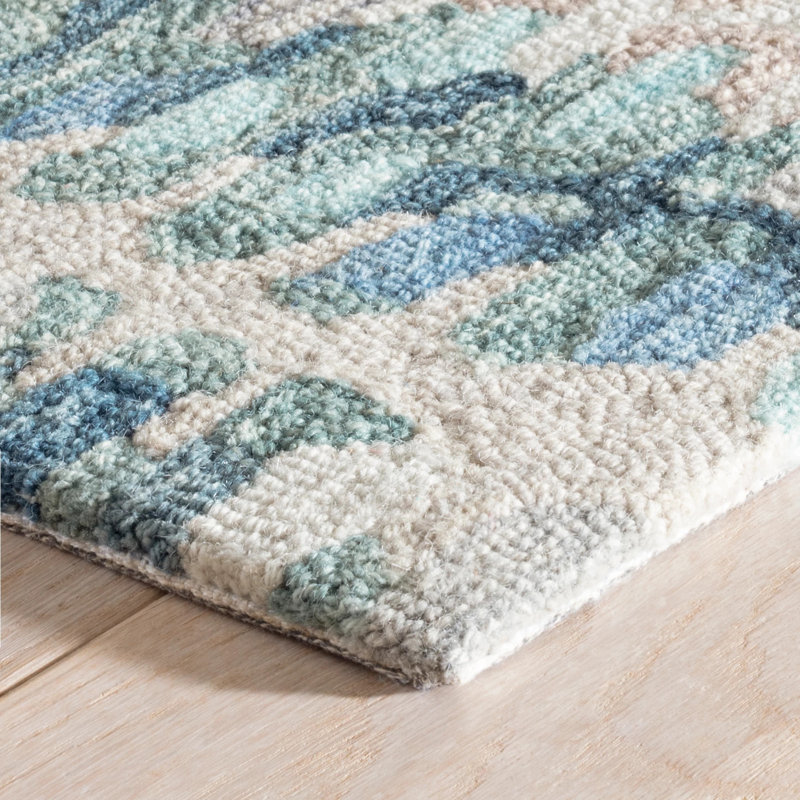 Paint Chip Blue Hand Micro Hooked Wool Rug, Rectangle 3' x 5'