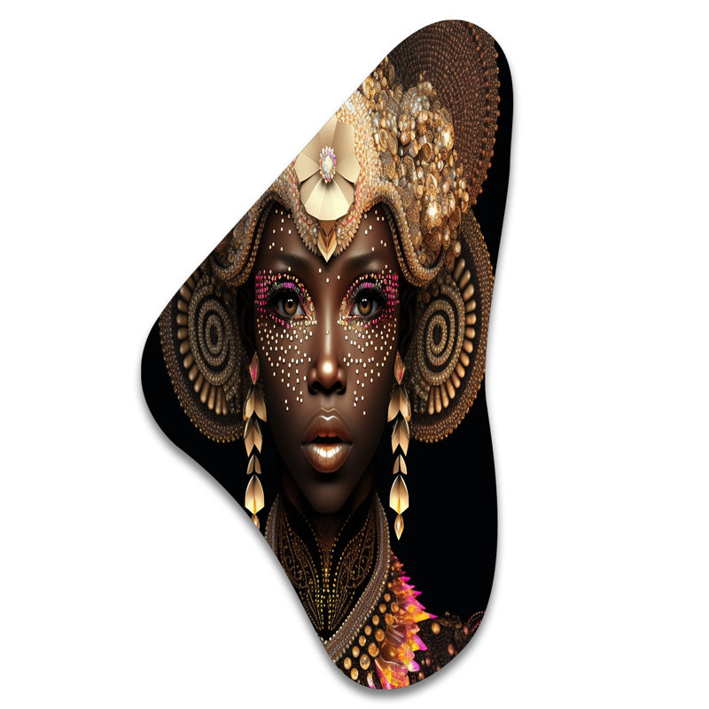 Exquiste African Woman Design V - art mural asymétrique en forme de Boomerang afro-américain, H 39 po x l 21 po