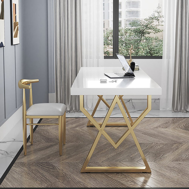 40" Modern White Rectangular Writing Desk With Gold Base