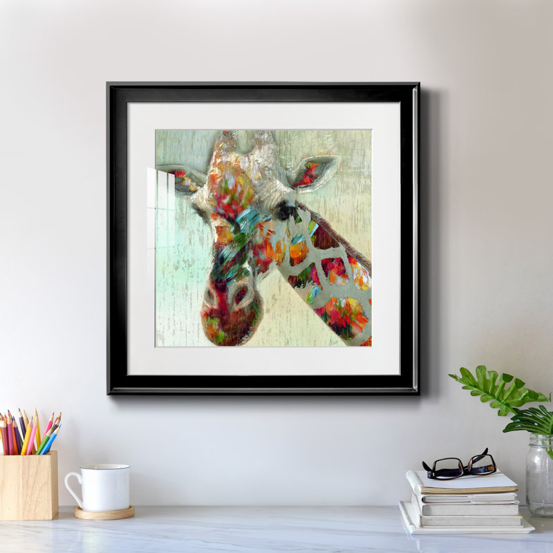 Girafe - cadre photo, impression sur papier, Papier encadré noir, H 17,5 po x l 17,5 po x P 1,5 po