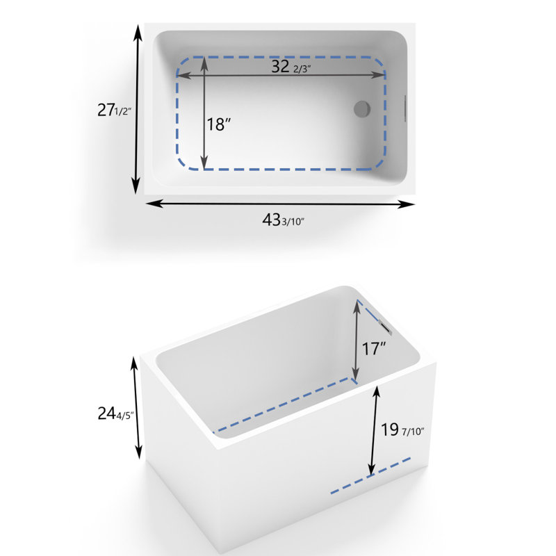43'' X 27.5'' Rectangle Freestanding Soaking Acrylic Bathtub Without Seat