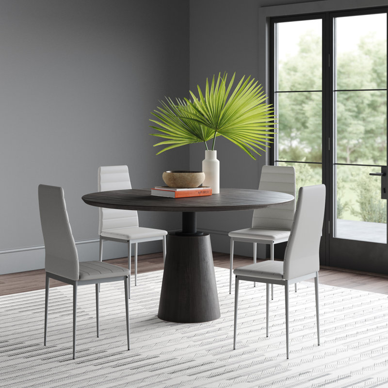 Etzel Set of 4 Modern Faux Leather Armless High Back Dining Chairs, 4, Grey