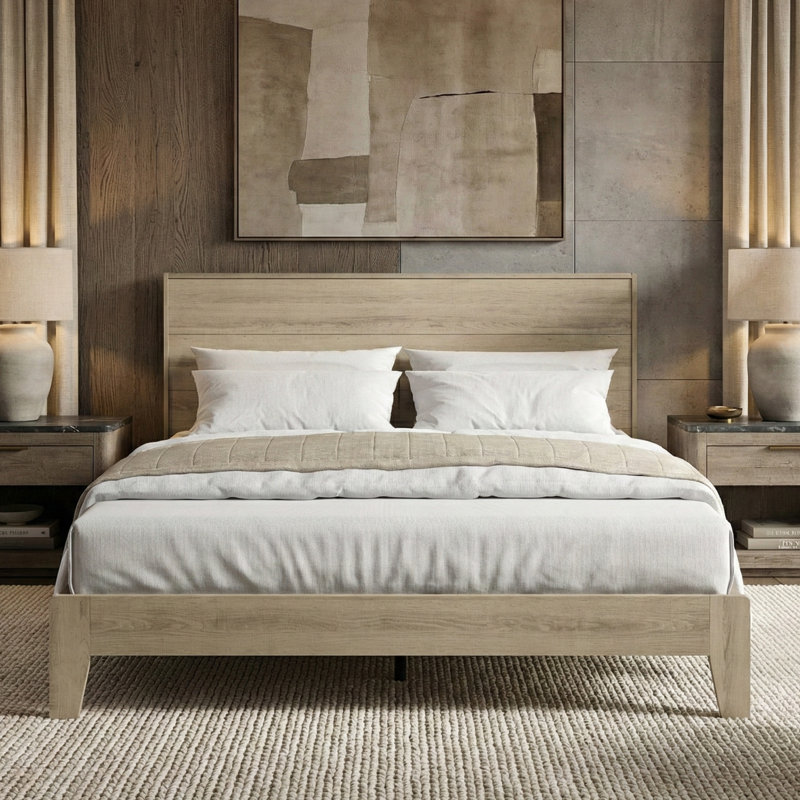Allyannah Levison Platform Bed With Headboard, Queen, Oslo Oak
