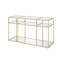 Table de canapé en verre transparent et finition dorée