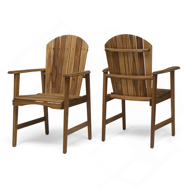Ensemble de 2 chaises de salle à manger d'extérieur résistantes aux intempéries en bois d'acacia Adirondack, Naturel