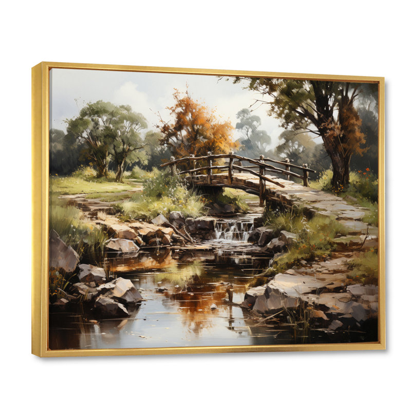 Bahner Green Bridge Rustic Charm An On Canvas Print, Gold Floater Framed, 34" H x 44" W x 1.5" D