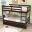 Lit superposé simple en bois convertible Hulbard avec lit gigogne simple et garde-corps-358664523