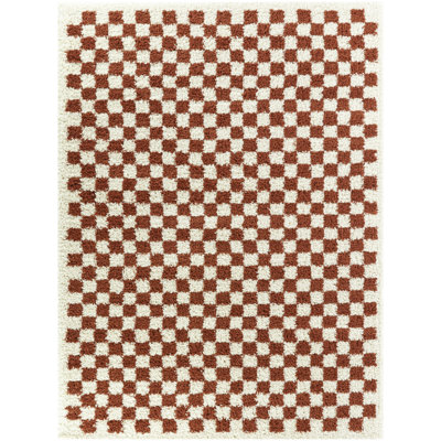 Tapis à carreaux orange brûlé / crème à poils longs Walker