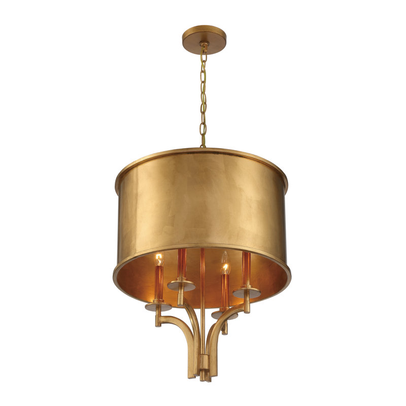 Alejo 4 - Light Lantern Drum Chandelier, Gold Foil Sticked