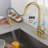 Kitchen Faucet With Touch And Pull Down , Single Lever For Simple Water Control, High - Arc Nozzle That Can Rotate 360, Brushed Gold Stainless Steel Body Rust Surface, Aerators A Smooth Bubbly Stream-1183069988