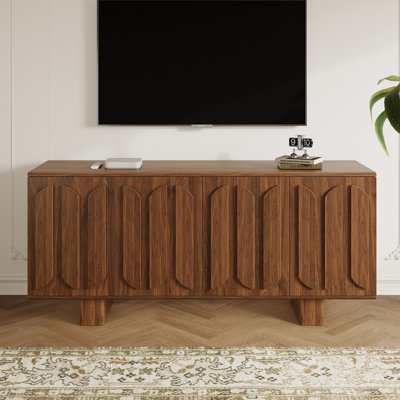 Meuble télé avec meuble télé de 63 po de largeur et meuble télé moderne de 63 po avec 4 portes décoratives, pouvant accueillir un téléviseur de 70 po ou moins dans le salon