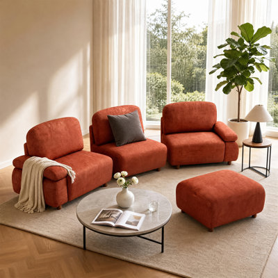 Canapé d'angle modulaire en forme de L de 282 cm de large, recouvert de tissu chenille, avec pouf amovible