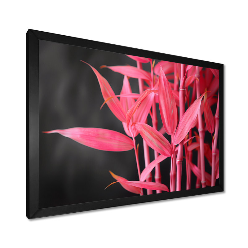 Rose rose, bambou jardin III - Art mural en bambou, Cadre photo noir, H 12 po x l 20 po
