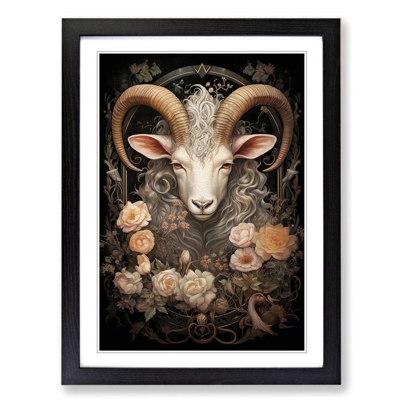Capricorn Zodiac Victorian - Single Picture Frame Print on Wood, Black Framed, 46cm H x 34cm W x 2cm D