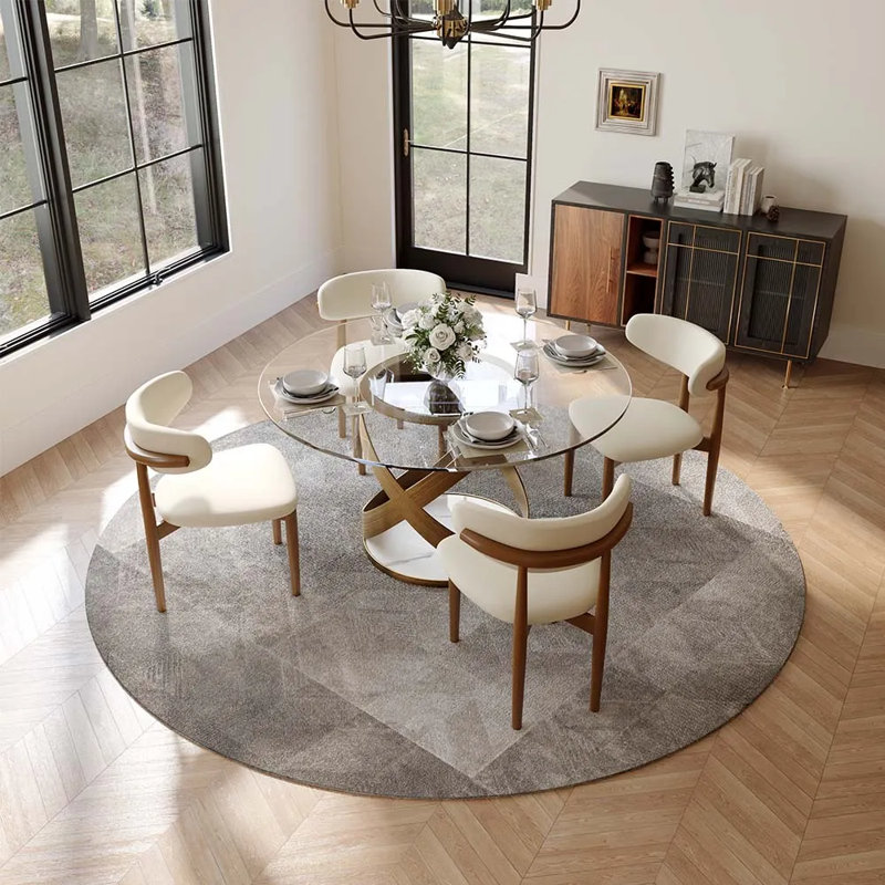 Ensemble de salle à manger moderne 5/7 pièces, ensemble de table de salle à manger rond pré-assemblé, ensemble de table de salle à manger en pierre frittée avec chaises rembourrées