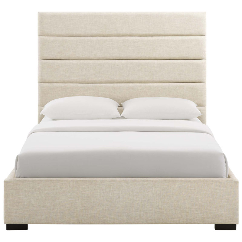 Très grand lit plateforme tapissier Genevieve, Beige