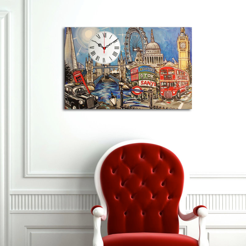 Horloge murale 17,7 po x 27,6 po Elegant 100% toile de suède, cadre 100% bois (épaisseur: 1,2 po) | Décoration élégante pour le salon, la chambre à coucher et le bureau, pièce unique et fonctionnelle