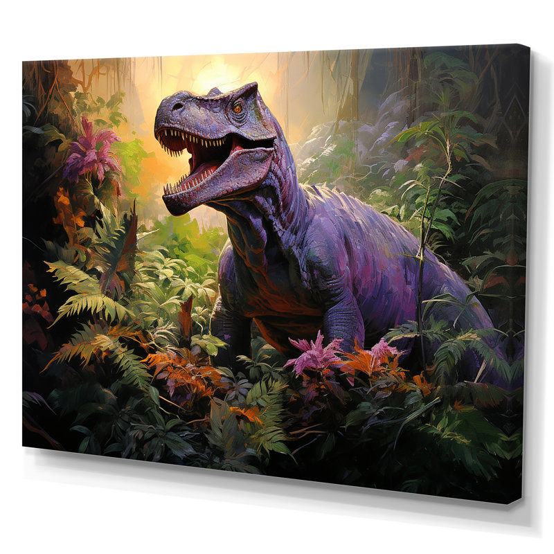 Dinosaure préhistorique dans la jungle - art de mur de dinosaure, Toile tendue, H 12 po x l 20 po x P 1 po