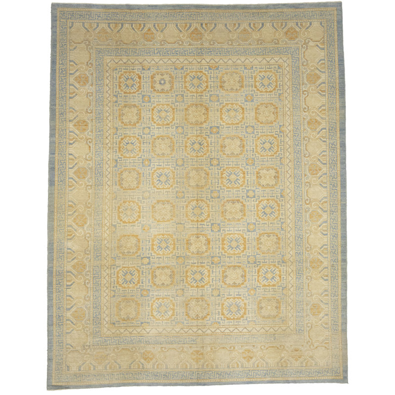 Tapis oriental tribal bleu-gris 9X12