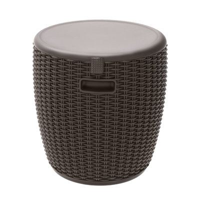 SHAREWIN 9.5 Gallon Outdoor Ice Cooler Side Table, Rattan Pattern Round Portable Ice Chest with Built-in Handle, Top Lid Side Handles Drainage Plug Bar Table for Patio Decor, Pool, Party