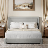Boucle Bed Frame,Upholstered Bed Frame With Headboard, Surface Cover Soft Cloud Bed Frame Easy Assembly, No Box Spring Required