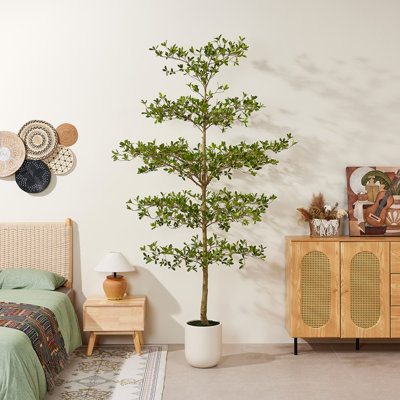 9ft Artificial Black Olive Tree With Large White Planter, Tall Faux Black Olive Tree Indoor, Decorative Faux Olive Tree For Living Room Home Office Corner Decor