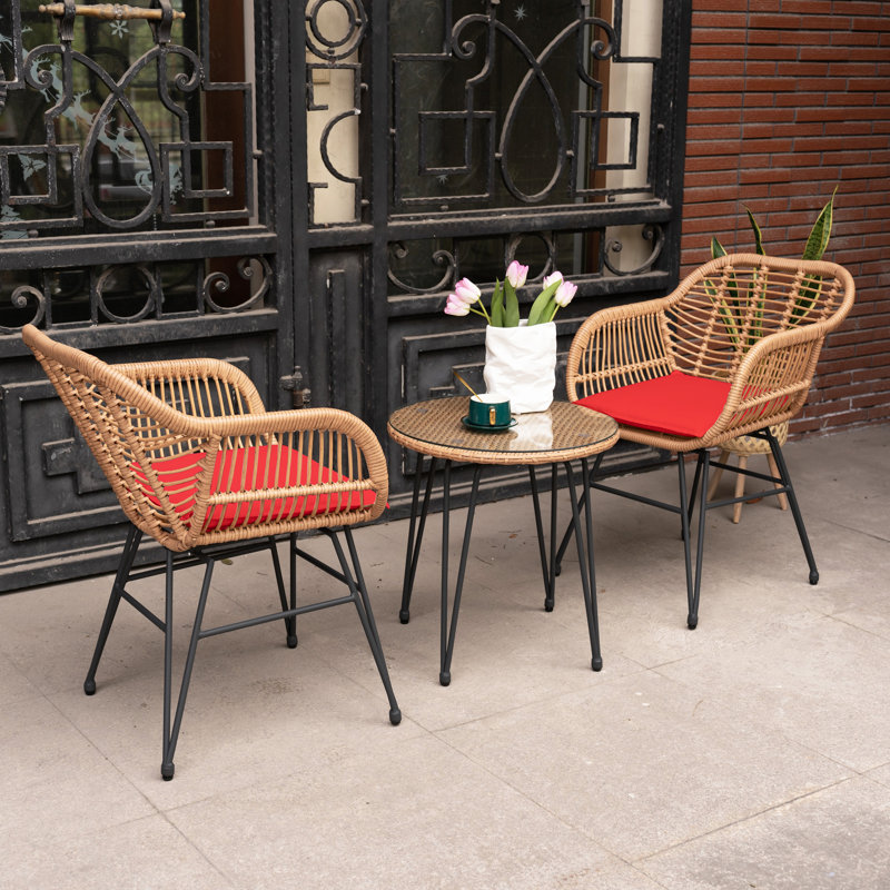 Virgie 2 - Person Patio Conversation Set with Cushions, Red, Natural/Black