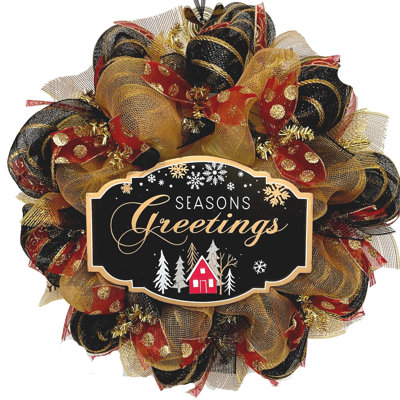 Holiday Wreath Greetings in Black and Gold