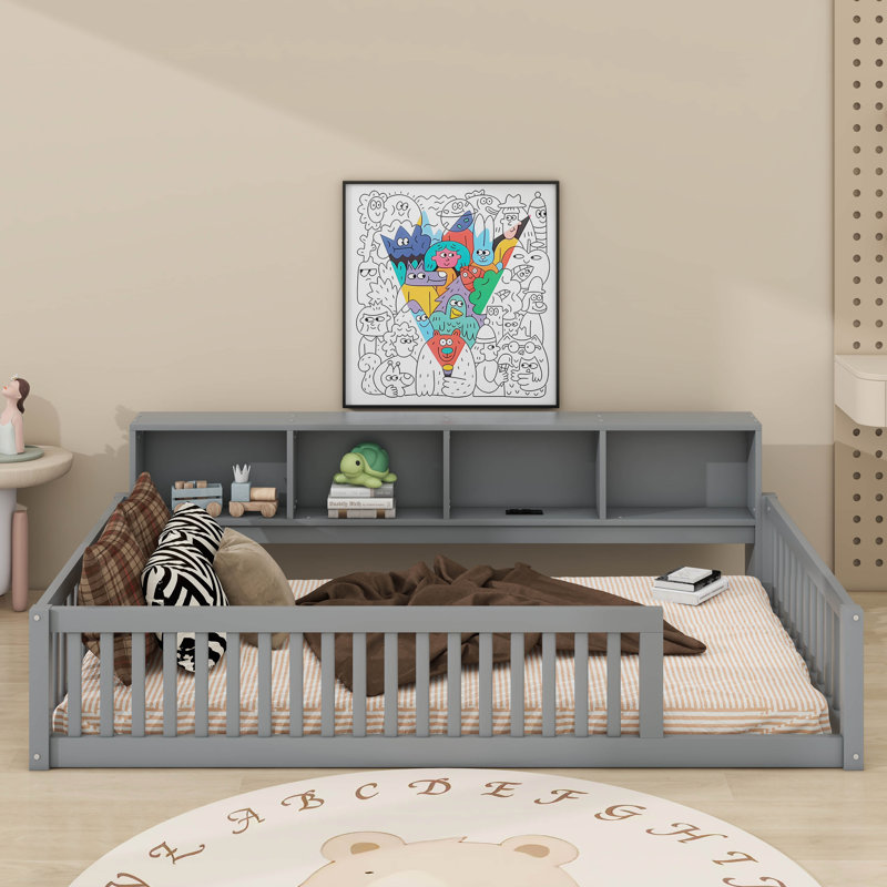 Lit simple TG avec armoires et ports USB, Gris