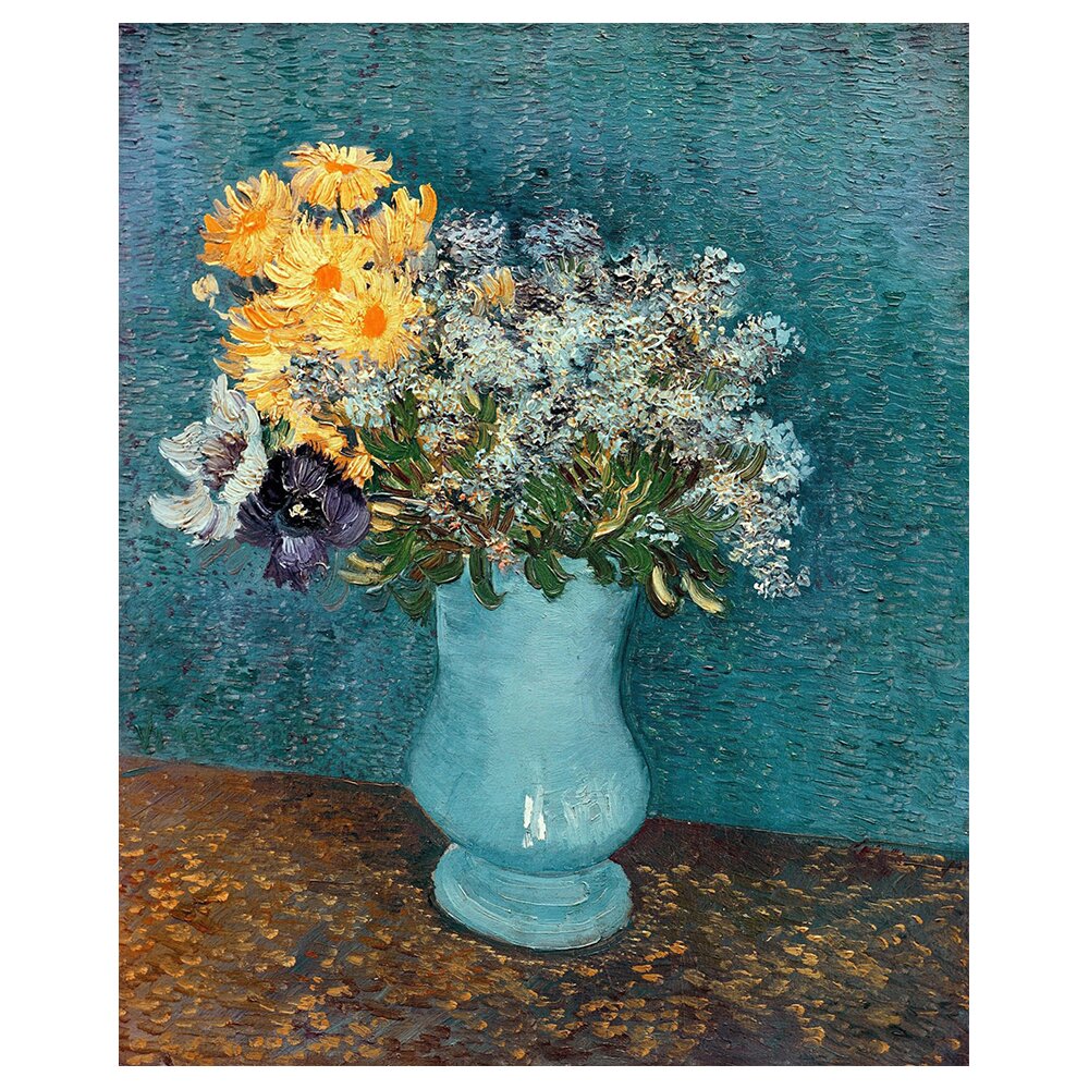 Leinwandbild Vase mit Flieder, Gänseblümchen und Anemonen von Vincent Van Gogh