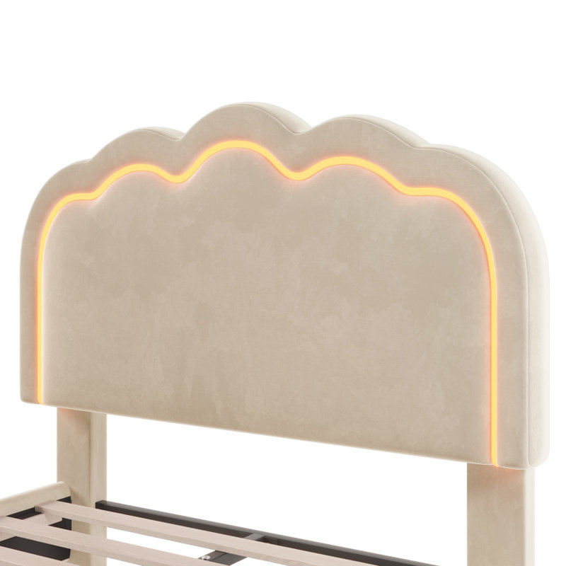 Solid Wood Bed, Beige