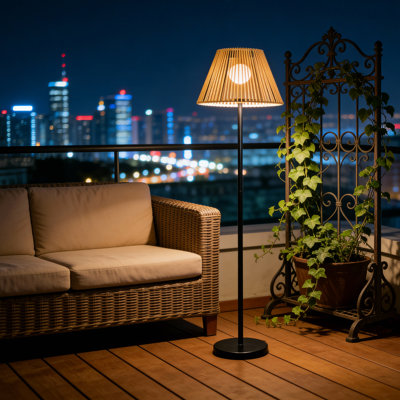 2Pack Solar Outdoor Floor Lamps for Patio Decor, Rattan Wicker Lights, Hand Woven Lamp Stable Metal Lanterns Outd