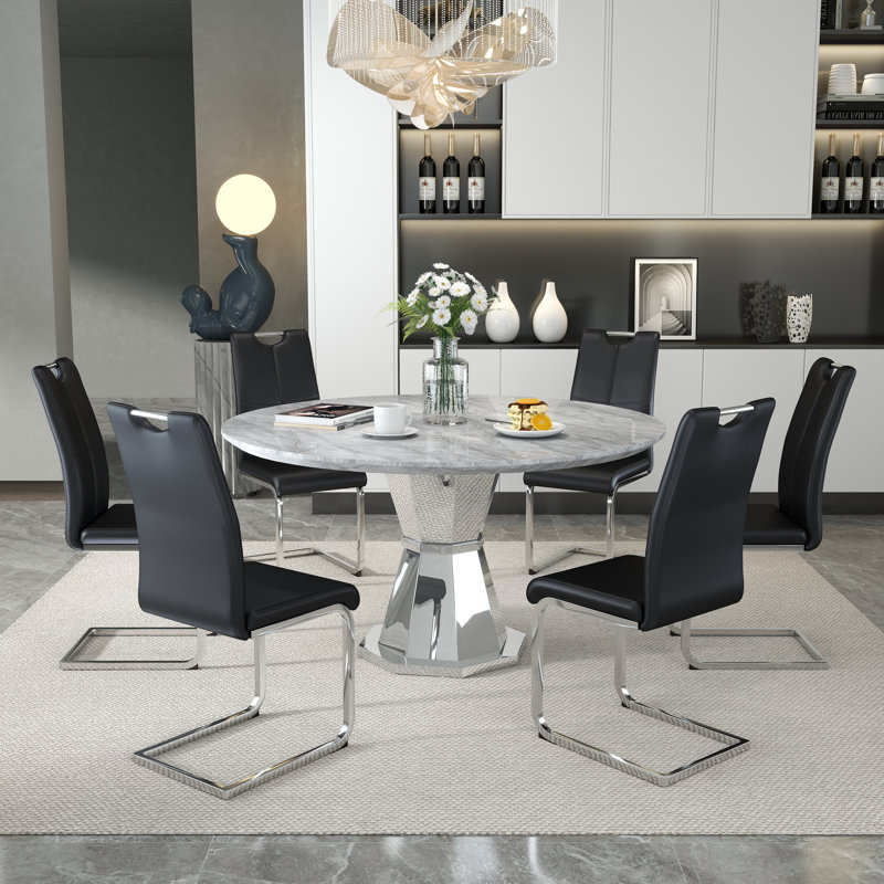 Ensemble de table de salle à manger, ensemble de table de salle à manger moderne pour 4-6, 47 po, Noir, noir, noir, noir