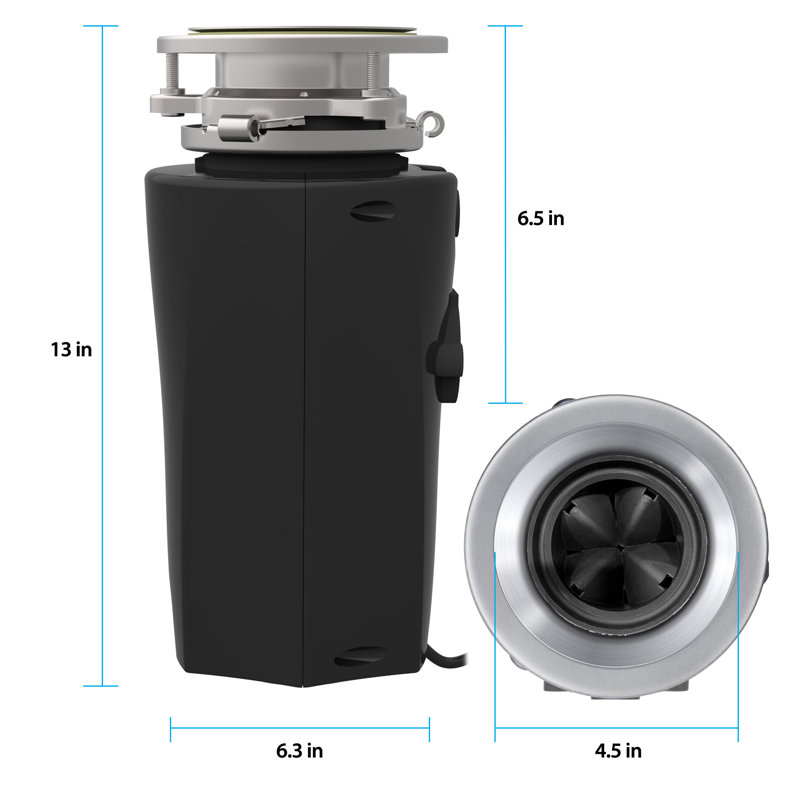 Eco Logic Compact 1/2 HP Quiet Garbage Disposal with Cord and Fast Swap Mount