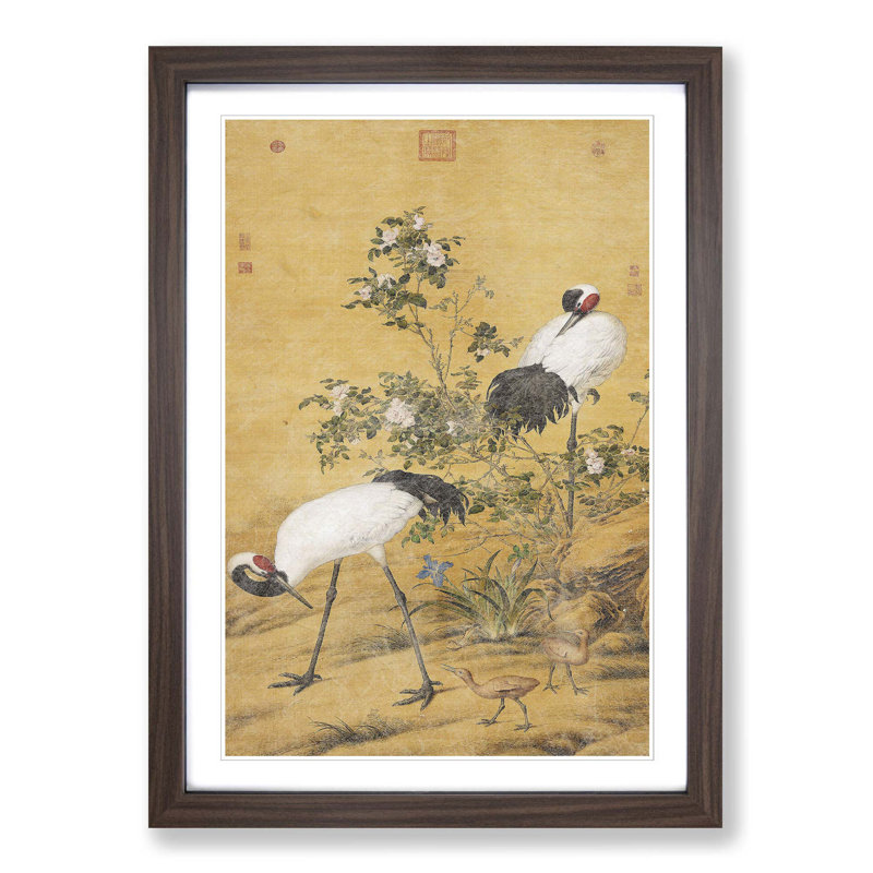 Cranes by Lang Shining - Picture Frame Painting Print, Walnut Framed, 48cm H x 36cm W x 2cm D