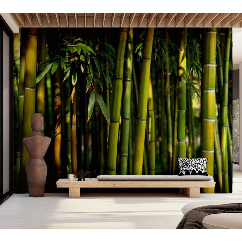 Bamboo Jungle Wall Mural, 90" L x 118" W, Green