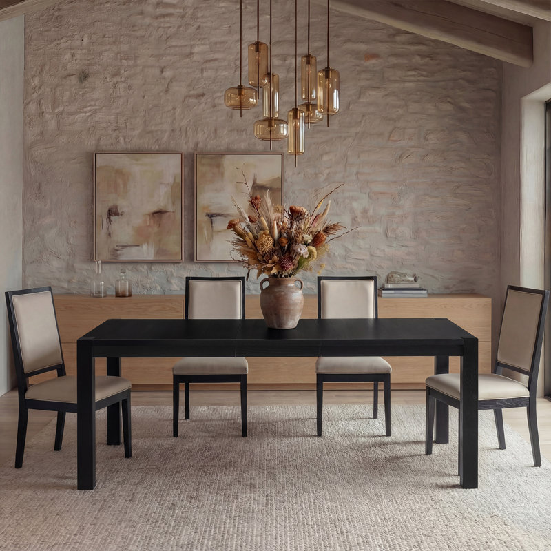 Modena Expandable Dining Table – Solid Wood With Slide-Out Leaf, Black