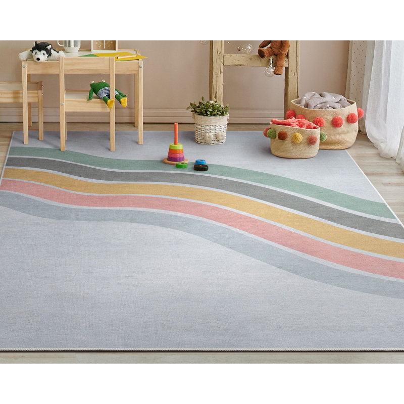Tapis arc-en-ciel moderne Asusena, Rectangle 6 pi x 9 pi, Vert