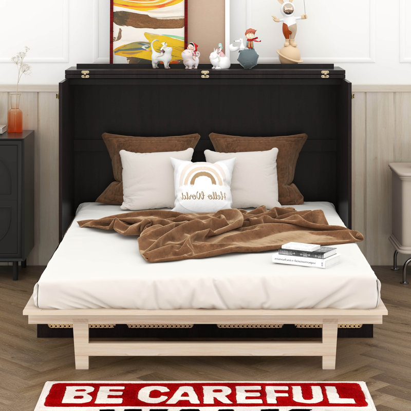 Drawer Murphy Bed Cabinet With Outlets, Full, Espresso/Natural
