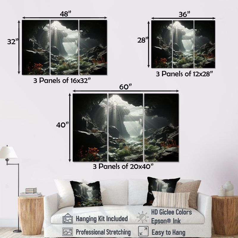 Coral Reef Tranquility - ensemble d'art mural toile corail sous l'eau, Toile tendue, H 40 po x l 60 po x P 1 po